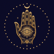AstroPredict golden hand and eye icon on a dark background AstroPredict golden hand and eye icon on a dark background