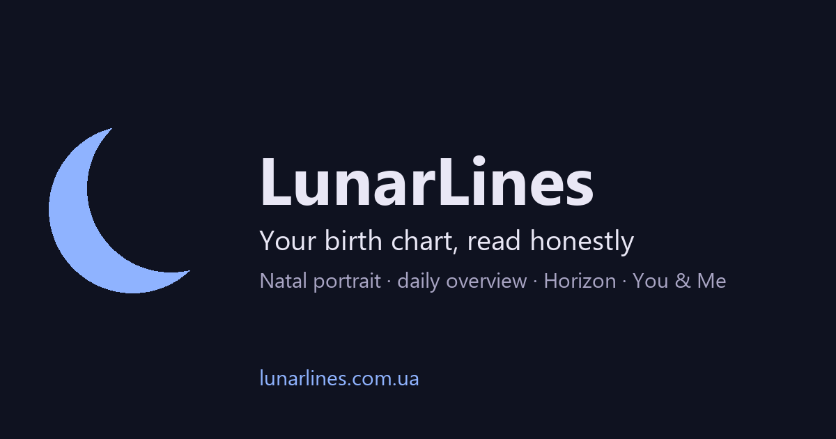LunarLines official artwork showing its crescent-moon mark and natal, daily, monthly and pair readings
