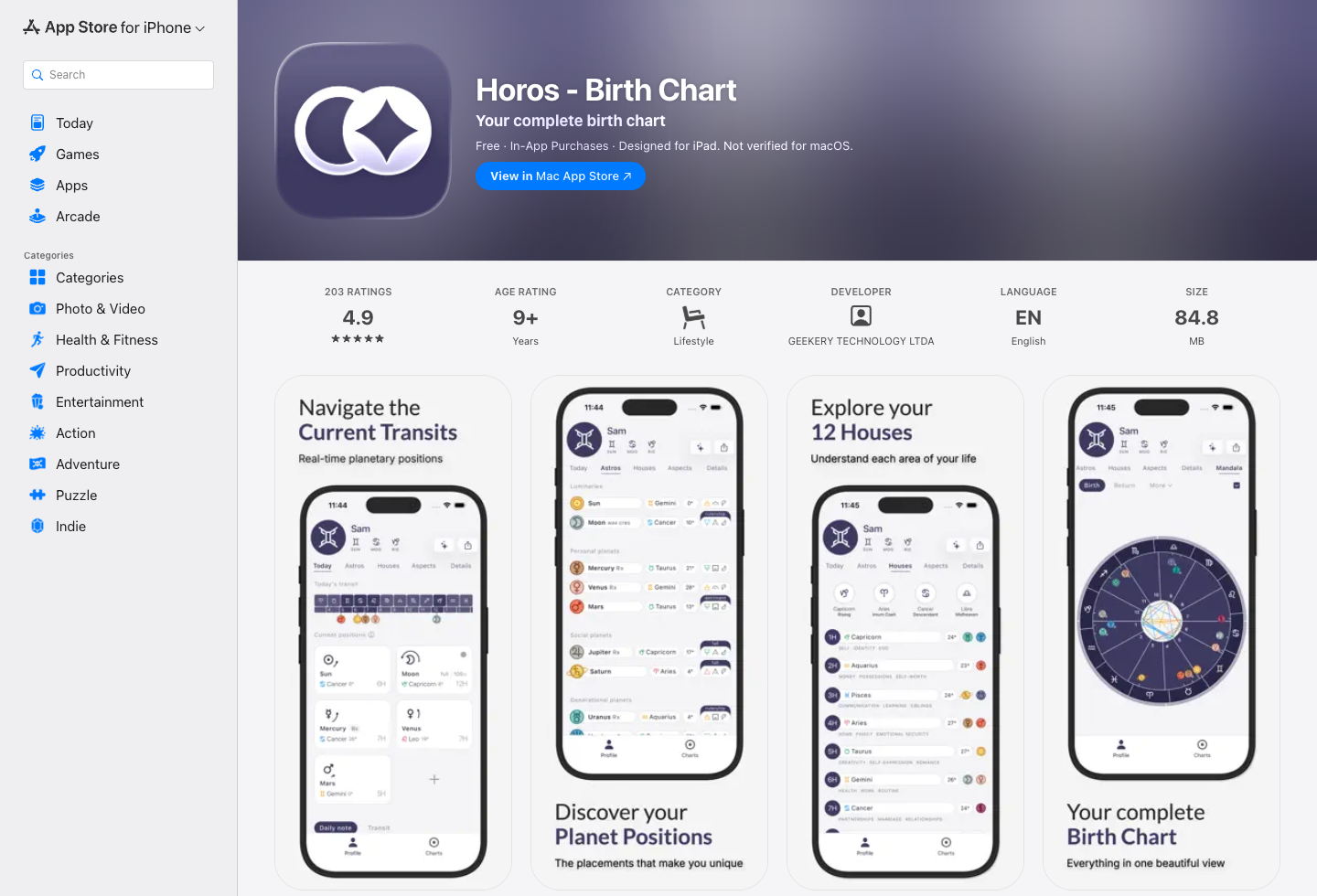 App Store screenshot for Horos - Birth Chart