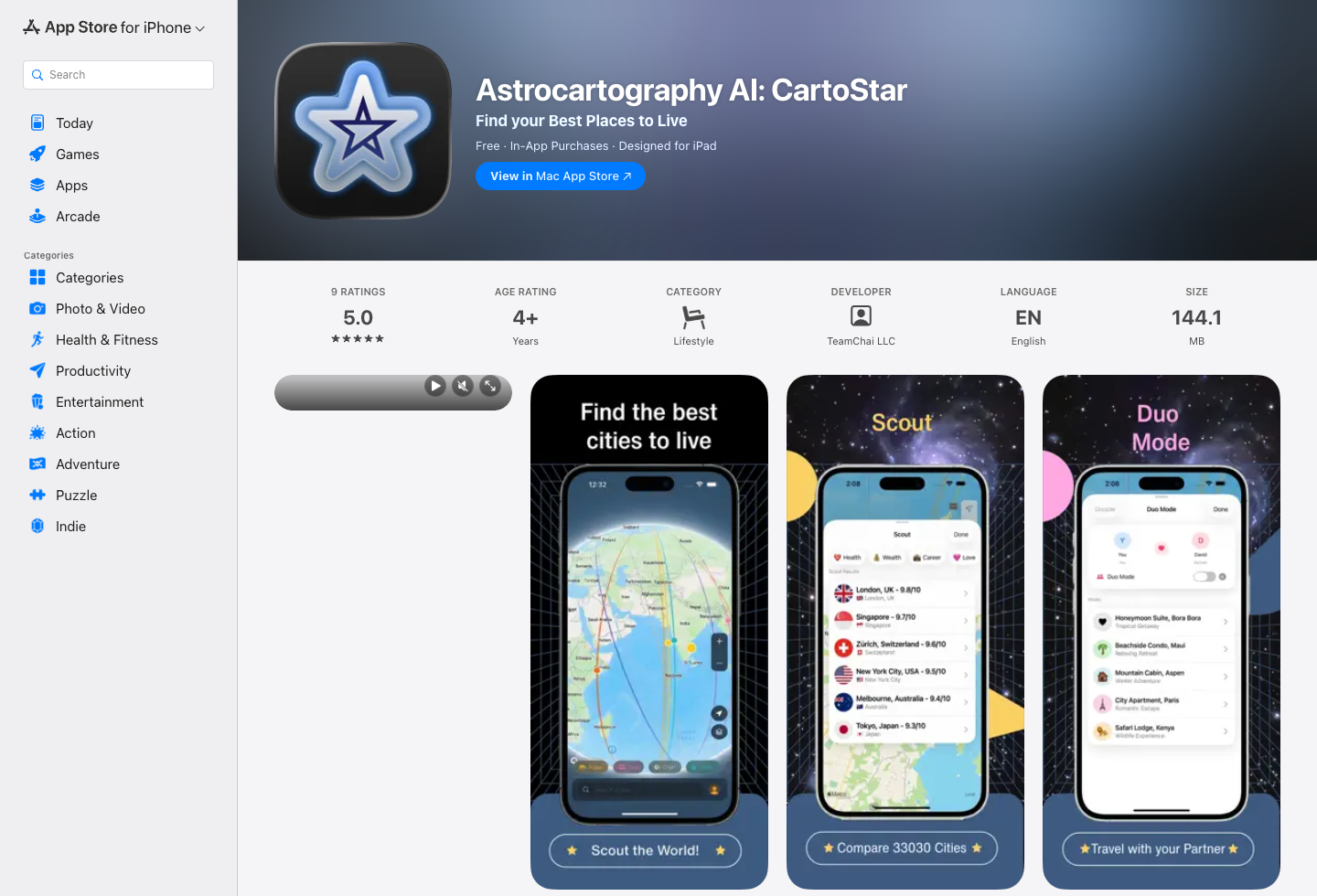 App Store screenshot for Astrocartography AI: CartoStar