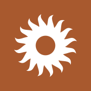 Garga white sun icon on terracotta background Garga white sun icon on terracotta background