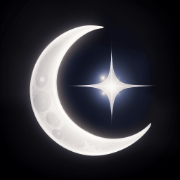 Lunara white crescent moon and star on a dark square Lunara white crescent moon and star on a dark square