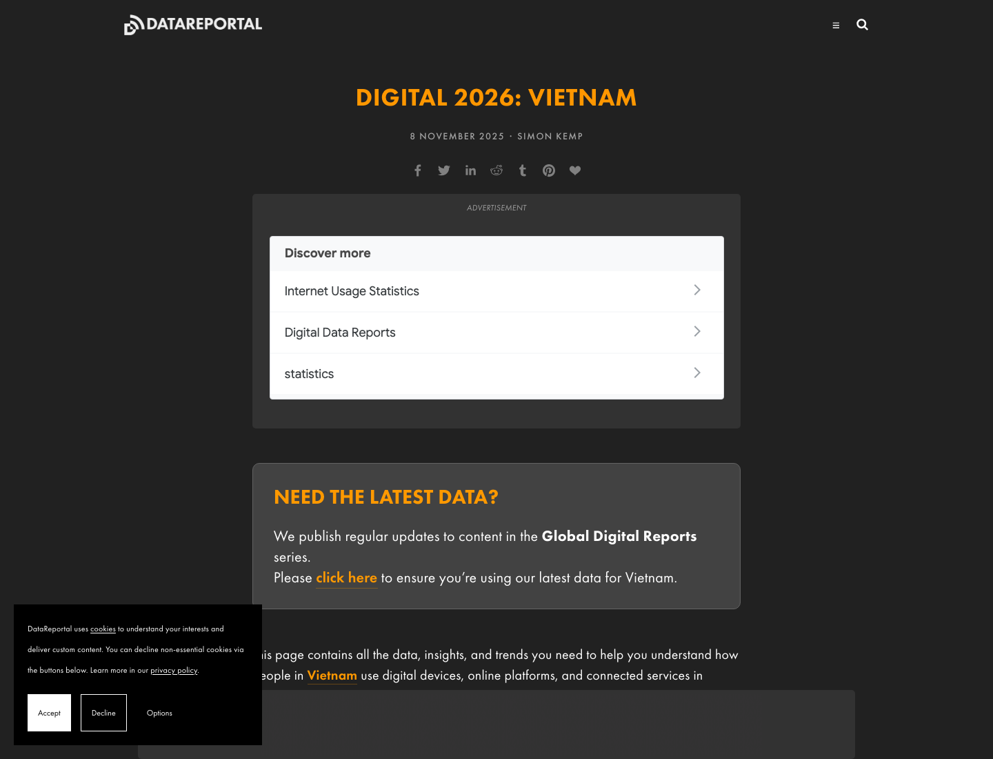 DataReportal Digital 2026 Vietnam report page screenshot