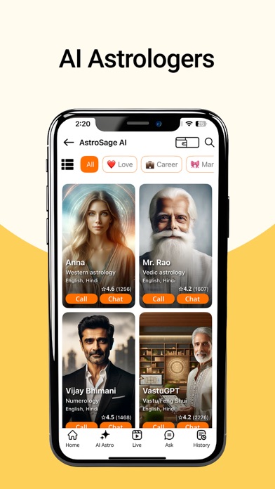 AstroSage App Store screenshot showing AI astrologers