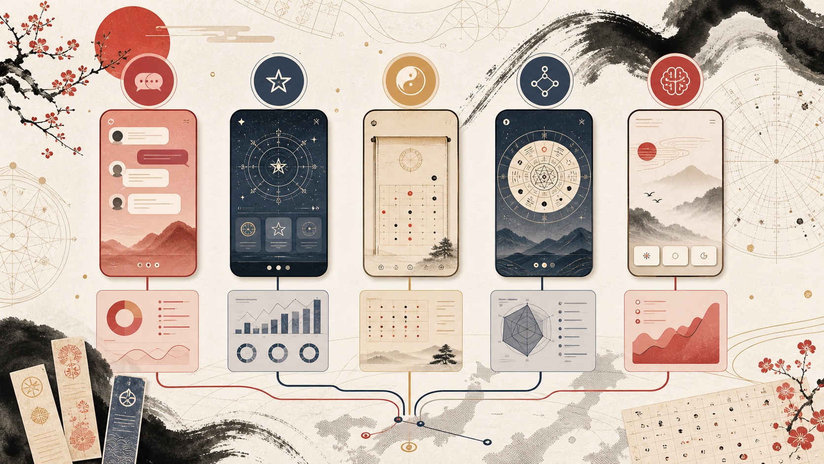 Editorial cover showing a map of Japanese fortune-telling product patterns