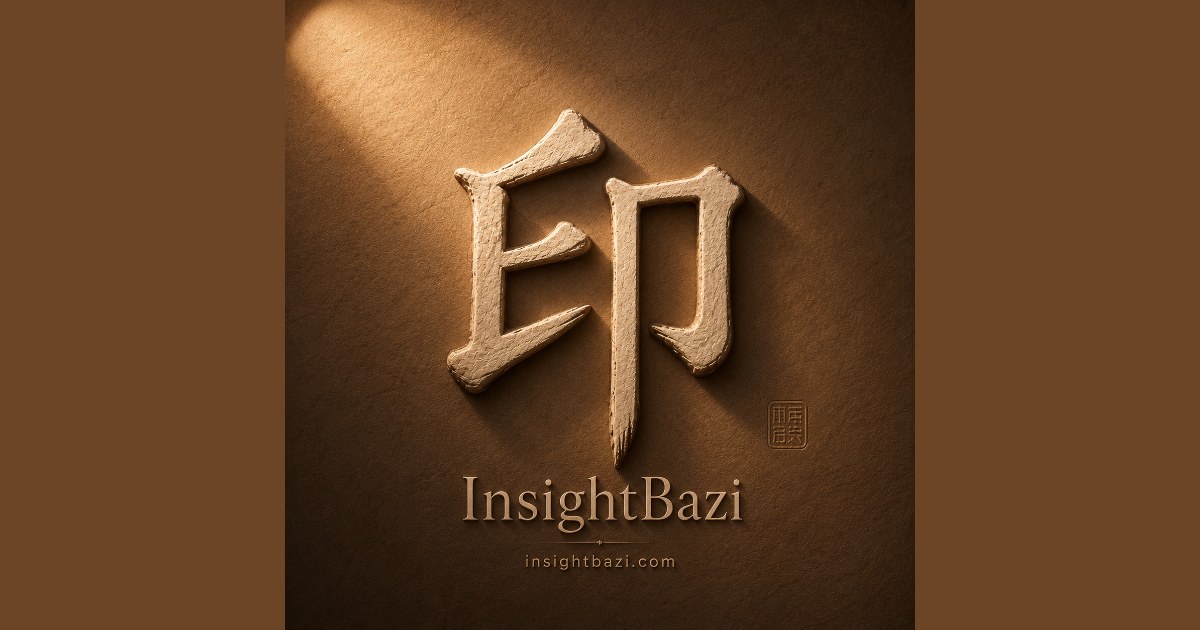 InsightBaZi official artwork with its Chinese seal-style mark on a warm brown background
